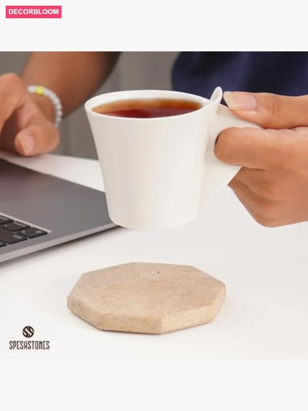 Set of 6 Travertine Marble Drink Coasters Octagon Shape with Felt Bottom